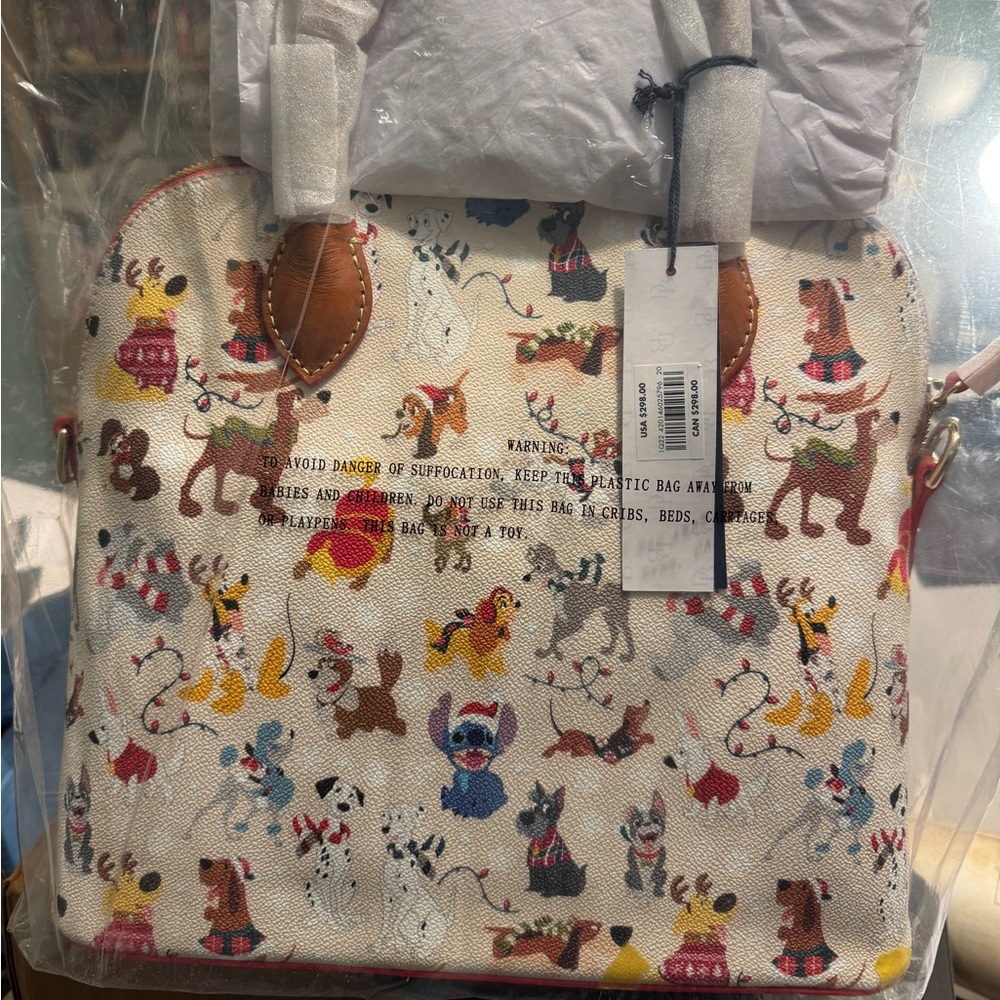 Dooney & Bourke Cream Canvas Disney Dogs Laptop Tote